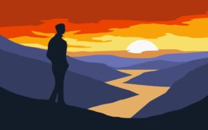 silhouette-of-man-looking-at-beautiful-sunset-on-the-hill-vector_sp